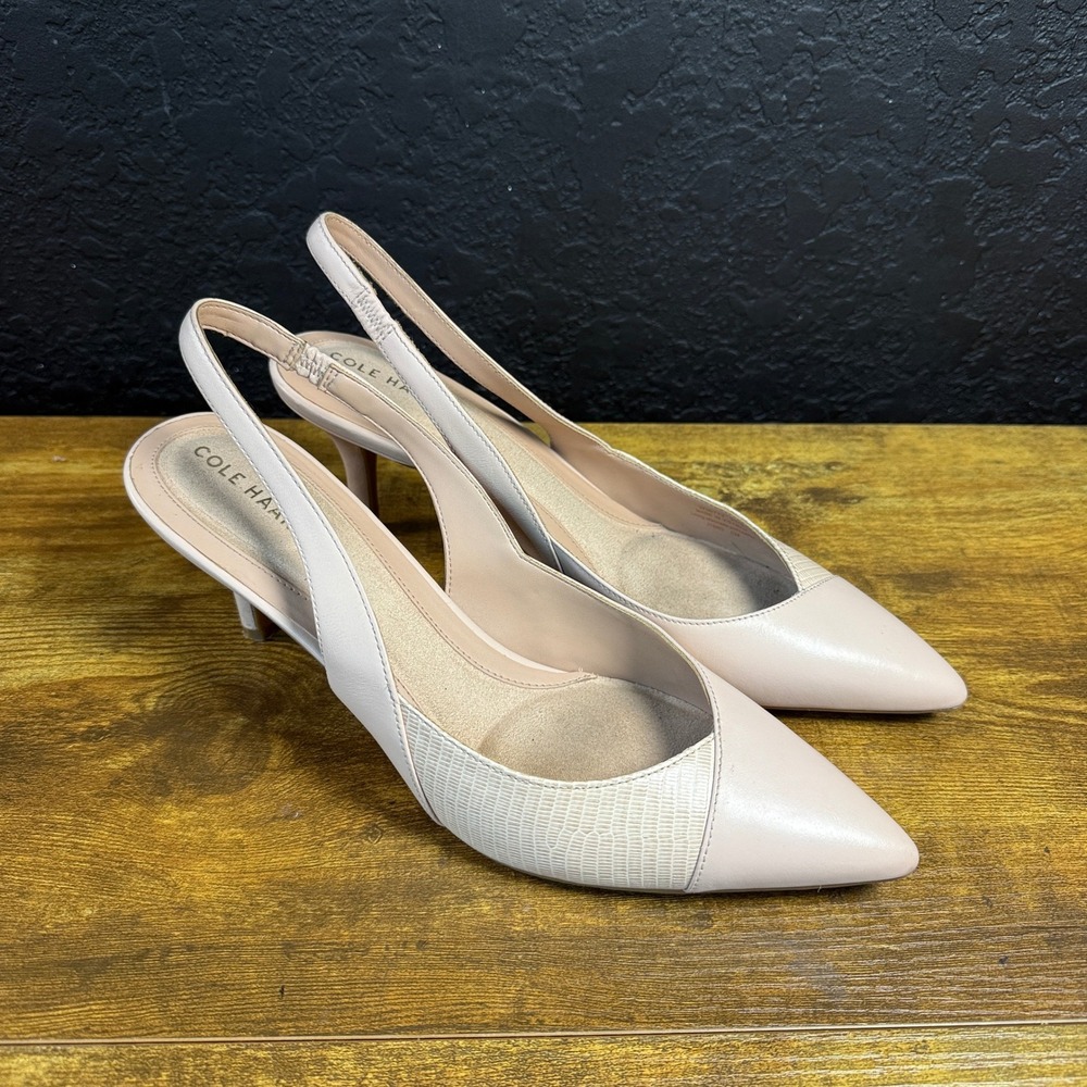 Cole Haan Grand Ambition W30772 Nude Pink Leather Slingback Heels Womens 9.5 B